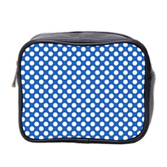 Pastel Blue, White Polka Dots Pattern, Retro, Classic Dotted Theme Mini Toiletries Bag (two Sides) by Casemiro