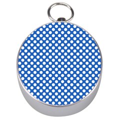 Pastel Blue, White Polka Dots Pattern, Retro, Classic Dotted Theme Silver Compasses by Casemiro