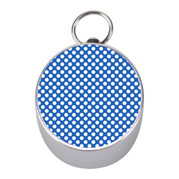 Pastel Blue, white polka dots pattern, retro, classic dotted theme Mini Silver Compasses