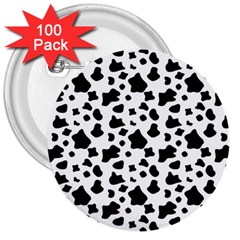 Black And White Cow Spots Pattern, Animal Fur Print, Vector 3  Buttons (100 Pack)  by Casemiro