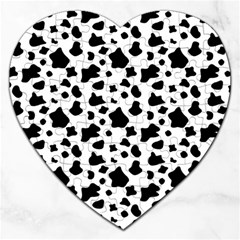 Black And White Cow Spots Pattern, Animal Fur Print, Vector Jigsaw Puzzle (heart) by Casemiro