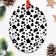 Black And White Cow Spots Pattern, Animal Fur Print, Vector Oval Filigree Ornament (two Sides) by Casemiro