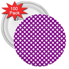 White And Purple, Polka Dots, Retro, Vintage Dotted Pattern 3  Buttons (100 Pack)  by Casemiro