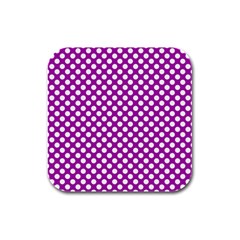 White And Purple, Polka Dots, Retro, Vintage Dotted Pattern Rubber Square Coaster (4 Pack)  by Casemiro