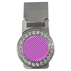 White And Purple, Polka Dots, Retro, Vintage Dotted Pattern Money Clips (cz)  by Casemiro