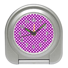 White And Purple, Polka Dots, Retro, Vintage Dotted Pattern Travel Alarm Clock by Casemiro