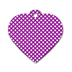 White And Purple, Polka Dots, Retro, Vintage Dotted Pattern Dog Tag Heart (two Sides) by Casemiro