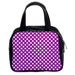 White And Purple, Polka Dots, Retro, Vintage Dotted Pattern Classic Handbag (two Sides) by Casemiro