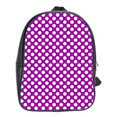 White And Purple, Polka Dots, Retro, Vintage Dotted Pattern School Bag (large) by Casemiro