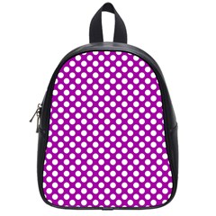 White And Purple, Polka Dots, Retro, Vintage Dotted Pattern School Bag (small) by Casemiro