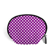 White And Purple, Polka Dots, Retro, Vintage Dotted Pattern Accessory Pouch (small) by Casemiro