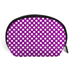 White And Purple, Polka Dots, Retro, Vintage Dotted Pattern Accessory Pouch (large) by Casemiro