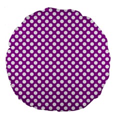 White And Purple, Polka Dots, Retro, Vintage Dotted Pattern Large 18  Premium Flano Round Cushions by Casemiro