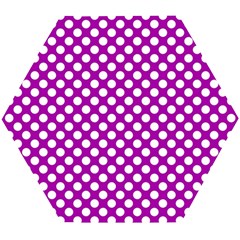 White And Purple, Polka Dots, Retro, Vintage Dotted Pattern Wooden Puzzle Hexagon by Casemiro