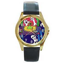 Circus Ghosts Digital Round Gold Metal Watch