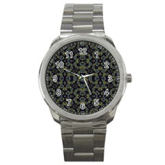 Modern Ornate Stylized Motif Print Sport Metal Watch