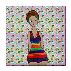 Tan Swimmer Flowerwall Tile Coaster by snowwhitegirl