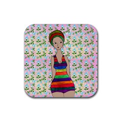 Tan Swimmer Flowerwall Rubber Coaster (square)  by snowwhitegirl