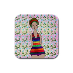 Tan Swimmer Flowerwall Rubber Square Coaster (4 Pack)  by snowwhitegirl