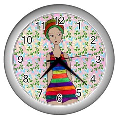 Tan Swimmer Flowerwall Wall Clock (silver)