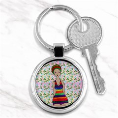 Tan Swimmer Flowerwall Key Chain (round) by snowwhitegirl