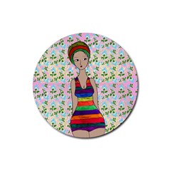 Tan Swimmer Flowerwall Rubber Round Coaster (4 Pack)  by snowwhitegirl