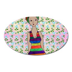 Tan Swimmer Flowerwall Oval Magnet by snowwhitegirl