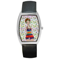 Tan Swimmer Flowerwall Barrel Style Metal Watch by snowwhitegirl