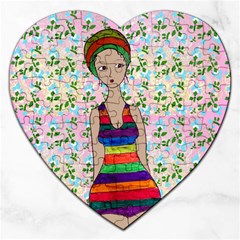 Tan Swimmer Flowerwall Jigsaw Puzzle (heart) by snowwhitegirl