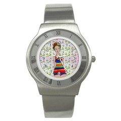 Tan Swimmer Flowerwall Stainless Steel Watch by snowwhitegirl