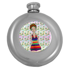 Tan Swimmer Flowerwall Round Hip Flask (5 Oz) by snowwhitegirl