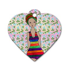 Tan Swimmer Flowerwall Dog Tag Heart (two Sides) by snowwhitegirl