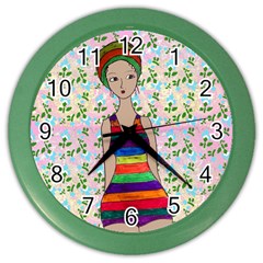 Tan Swimmer Flowerwall Color Wall Clock by snowwhitegirl