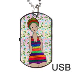 Tan Swimmer Flowerwall Dog Tag Usb Flash (two Sides) by snowwhitegirl