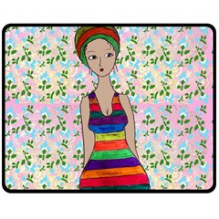 Tan Swimmer Flowerwall Double Sided Fleece Blanket (medium)  by snowwhitegirl