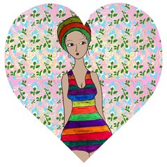 Tan Swimmer Flowerwall Wooden Puzzle Heart by snowwhitegirl