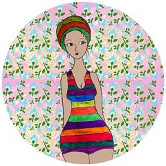 Tan Swimmer Flowerwall Wooden Puzzle Round by snowwhitegirl