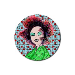 Headphones Girl W Cherries Rubber Coaster (round)  by snowwhitegirl