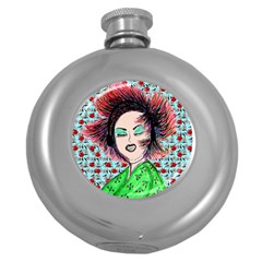 Headphones Girl W Cherries Round Hip Flask (5 Oz) by snowwhitegirl