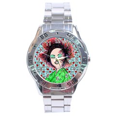 Headphones Girl W Cherries Stainless Steel Analogue Watch by snowwhitegirl