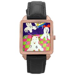 Circus Ghosts Sing Rose Gold Leather Watch  by snowwhitegirl