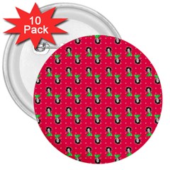 Headphones Girl Pink Red 3  Buttons (10 Pack)  by snowwhitegirl