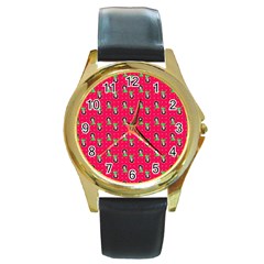 Headphones Girl Pink Red Round Gold Metal Watch by snowwhitegirl