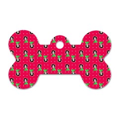 Headphones Girl Pink Red Dog Tag Bone (two Sides) by snowwhitegirl