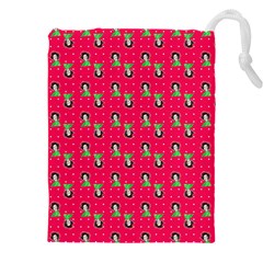 Headphones Girl Pink Red Drawstring Pouch (5xl) by snowwhitegirl