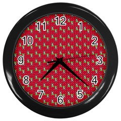 Headphones Girl Red Wall Clock (black) by snowwhitegirl