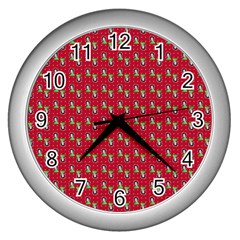 Headphones Girl Red Wall Clock (silver)