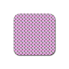 Headphones Girl Pink Rubber Coaster (square)  by snowwhitegirl