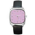 Headphones Girl Pink Square Metal Watch Front