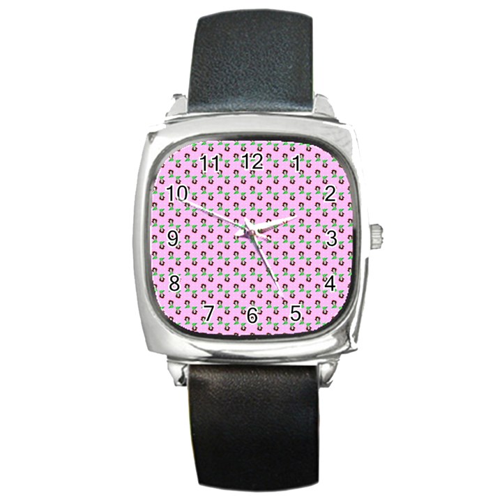 Headphones Girl Pink Square Metal Watch